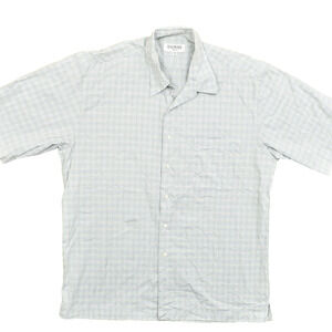 Balmain Paris Men's L Button Shirt Short Sleeve Plaid Blue Plaid Cotton
